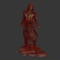 Hooded Warrior Figure Standing In Pose With Intricate Robe Stone Base And Weapons