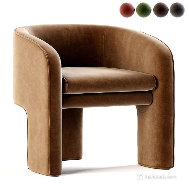 Contemporary Brown Single Sofa With Velvet Upholstery Rounded Armrests And Unique Legs 3d model 