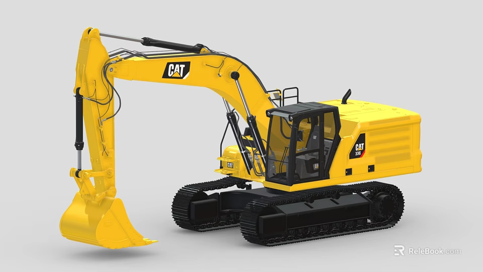 CAT Yellow Crawler Excavator With Cab And Large Bucket For Construction Work 3d model 