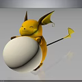 Smiling Yellow Electric Creature Holding White Ball with Pointed Ears and Lightning Tail 3d model