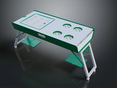 Practical Green And White Garden Workbench With Circular Planting Holes And Sturdy White Legs 3d model
