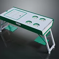 Practical Green And White Garden Workbench With Circular Planting Holes And Sturdy White Legs
