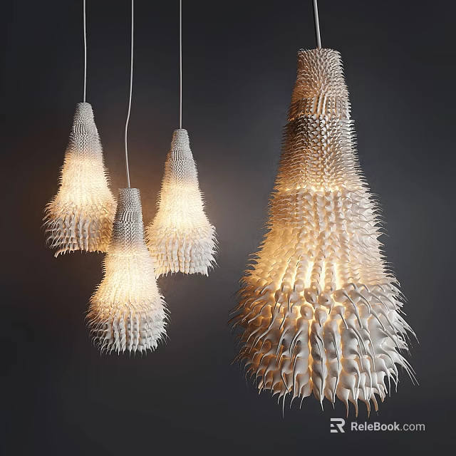 Multiple Modern Textured Pendant Lights With Conical Shape And Soft Glow 3d model