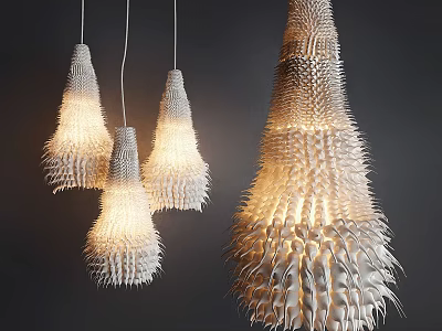 Multiple Modern Textured Pendant Lights With Conical Shape And Soft Glow 3d model
