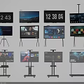 Modern Multiple TVs With Diverse Screen Displays And Content On Stand Mounts 3d model