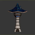 Unique Blue Multi Tiered Tower With White Stone Walls And Decorative Roof Design