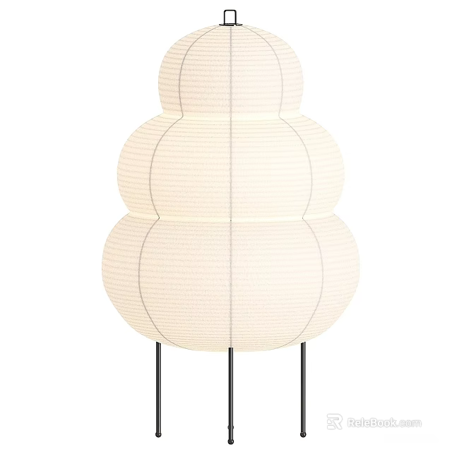 Modern Minimalist Table Lamp Three Tiered Round Paper Shade With Striped Texture And Black Stand 3d model 
