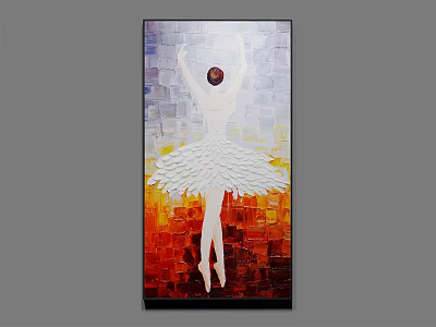 Oil Painting Featuring Ballerina With White Wings Mosaic Background Orange White Red Tones Hands Raised 3d model