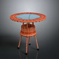 Round Wicker Dining Table With Glass Top And Wicker Legs Black Foot Caps