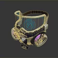 Futuristic Weapon With Transparent Visor Blue Circular Light And Purple Silver Components