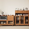 Modern Wooden Kitchen Sideboard With Storage Drawers Glass Doors And Tea Sets