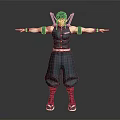 Game Movie Character In Green Outfit With Black Straps And Open Arms Pose