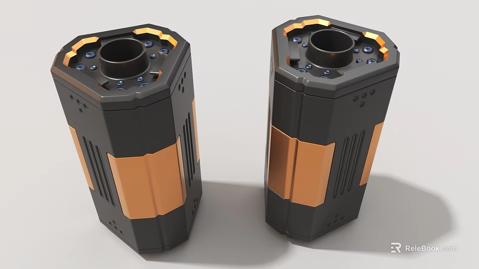 Durable Industrial Equipment Featuring Hexagonal Cylindrical Design With Black Copper Metallic Casing And Functional Holes 3d model 