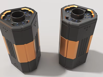 Durable Industrial Equipment Featuring Hexagonal Cylindrical Design With Black Copper Metallic Casing And Functional Holes 3d model