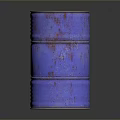 Blue Rusty Oil Barrel Standing On Black Surface With Gray Background