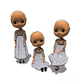 Three Cute Dolls With Lace Dresses Green Eyes And Different Sizes