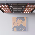 Modern Ceiling Design with Neatly Arranged Light Strips and Wall Art Below 3d model