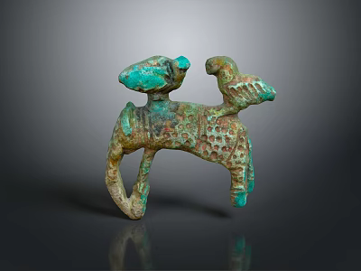 Bronze Sculpture Carving Mythical Creature With Bird And Snake Elements Intricate Patterns And Turquoise Patina 3d model