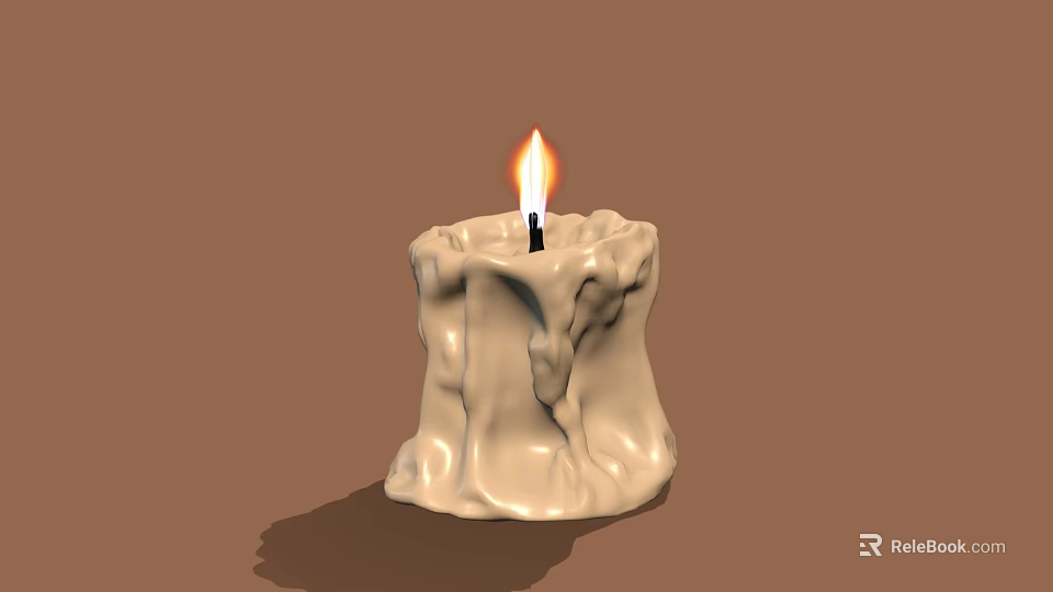 Artisan Sculpture Carving of Burning Candle with Melted Wax Texture and Irregular Surface Design 3d model 