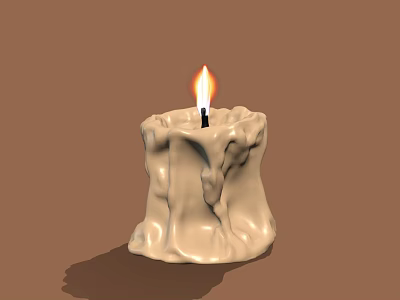 Artisan Sculpture Carving of Burning Candle with Melted Wax Texture and Irregular Surface Design 3d model