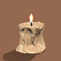 Artisan Sculpture Carving of Burning Candle with Melted Wax Texture and Irregular Surface Design