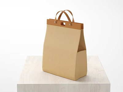 Simple Design Paper Bag With Brown Leather Handles On Light Wooden Table 3d model