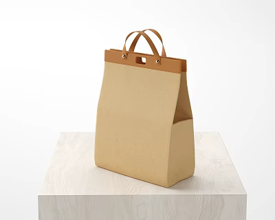 Simple Design Paper Bag With Brown Leather Handles On Light Wooden Table 3d model Simple Design Paper Bag With Brown Leather Handles On Light Wooden Table 3d model