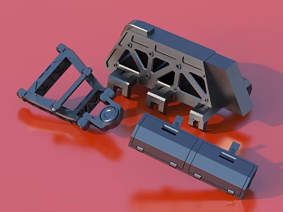 3D Modeled Black Metal Mechanical Components Featuring Structural Frames And Connectors 3d model