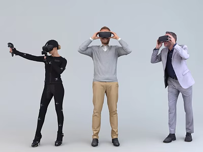 Group of People Using VR Headsets for Virtual Reality Experience 3d model