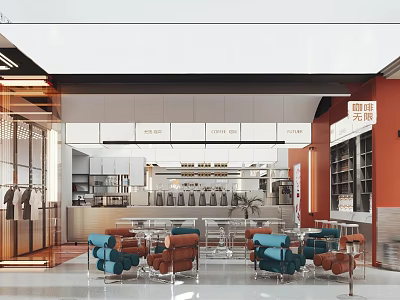 Stylish Bubble Tea Shop Interior With Colorful Seating And Bright Space 3d model