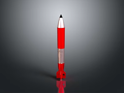 Red Rocket Model with Silver Accents Black Nose Cone and Reflective Stand Design 3d model