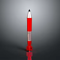 Red Rocket Model with Silver Accents Black Nose Cone and Reflective Stand Design