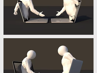 White Human Figures Using Laptops As Commercial Business Equipment In Workspace 3d model