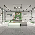 Modern Shoe Store Interior With Display Shelves Shoes Central Counter Green Accents Bright Lighting