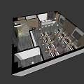 Modern Office Interior Layout With Long Tables Chairs Staircase Green Plants And Windows