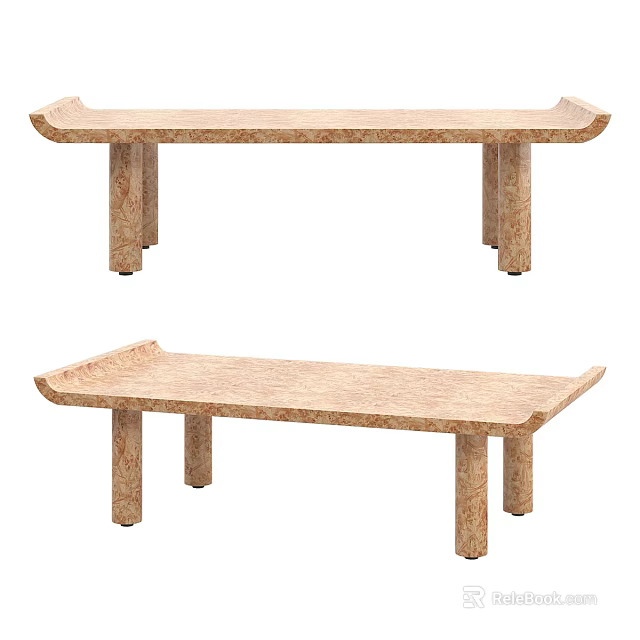 Elegant Wooden Coffee Table With Rectangular Top And Natural Finish Design 3d model 