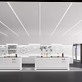 Modern Exhibition Hall with Wall Display Panels Linear Lighting and Central White Display Stand