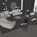 Modern L Shaped Sectional Sofa With Round Coffee Table And Decorative Elements 3d model
