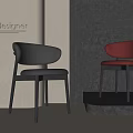 Modern Designer Accent Chairs With Gray And Red Leather Seats Metal Legs Gray Wall