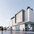 Modern Sales Office Building with Glass Curtain Walls Roof Greenery and Pedestrian Plaza