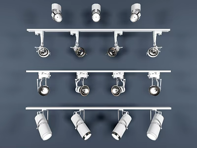 Track Mounted Downlights and Spotlights with Various Styles and White Design 3d model
