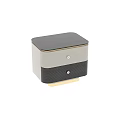 Modern Nightstand With Light Gray Black Textured Drawers Gold Frame and Round Knobs