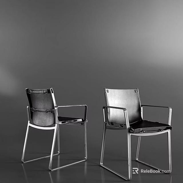 Minimalist Modern Leisure Chairs With Metal Frame And Black Seat For Living Room 3d model 