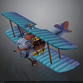 Blue Biplane Model With Vintage Design For Aerospace Collection And