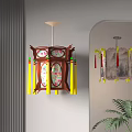 Traditional Chinese Hanging Lanterns Wooden Frame Floral Patterns Yellow Red Tassels Decor