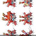 Red Robot Shaped Ornaments with Decorative Flags Scrolls and Traditional Festive Designs 3d model