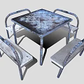 Weathered Metal Outdoor Table with Chairs and Benches for Rustic Garden Patio