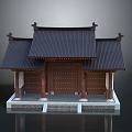 Traditional Chinese Architectural Model With Tiled Roof Wooden Door And Stone Columns