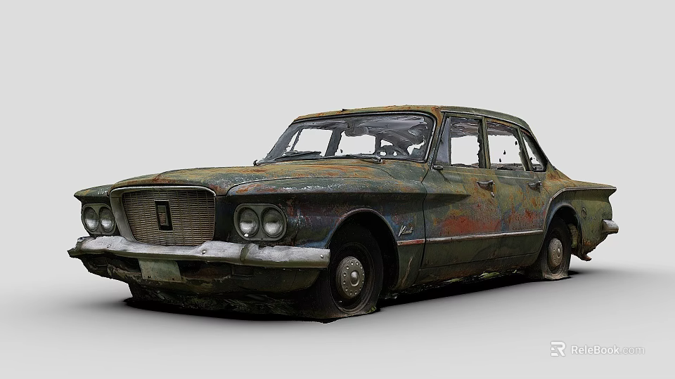 Old Rusted Classic Car With Weathered Body And Vintage Design Features 3d model 