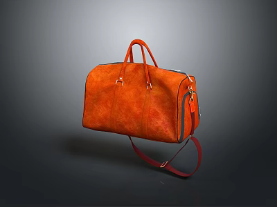 Orange Leather Travel Duffel Bag with Top Handles and Detachable Shoulder Strap for Daily Use 3d model